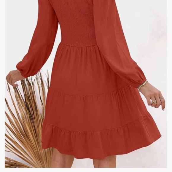 Women's Dress. Color: Rust/Orange. Size: XL. V-neck - Picture 5 of 6